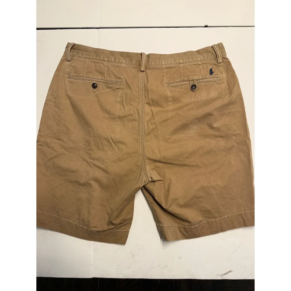 Polo Ralph Lauren Mens Stretch Classic Fit Chino Shorts Tan Khaki Cotton Size 35